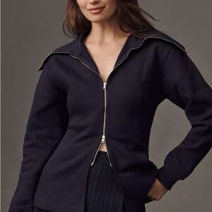 Maeve Navy Long Sleeve Zip-Up Jacket